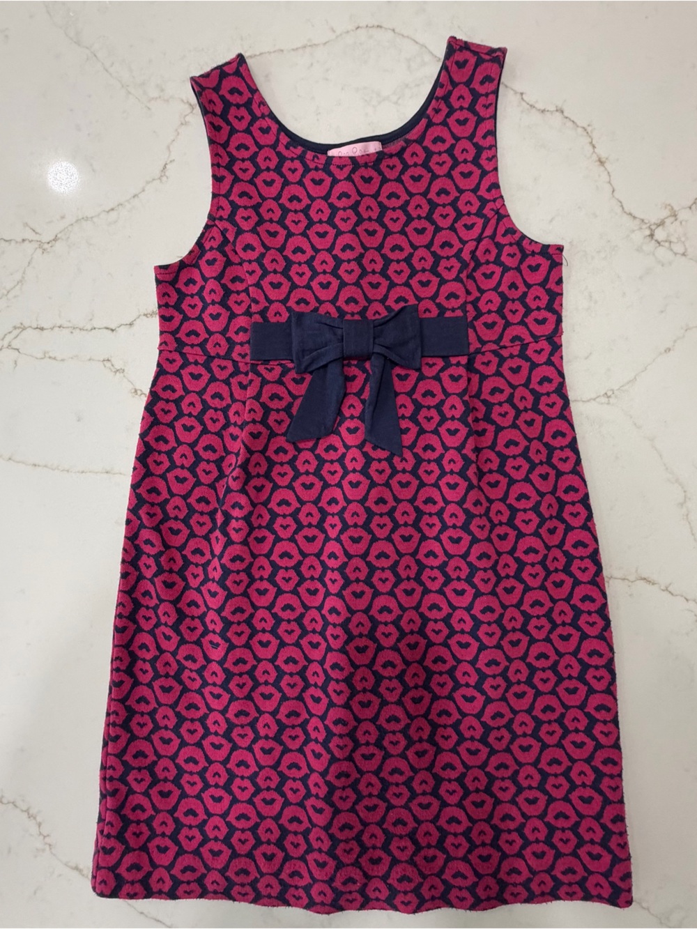 Lilly Pulitzer Girls Pink Navy Bow Dress Size L 8-10
